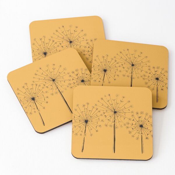 Item preview, Dandelions Linocut print in Mustard Yellow designed and sold by Maddy Bennett.