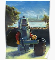 Lego knight with barrel painting Poster