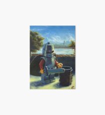 Lego knight with barrel painting Art Board