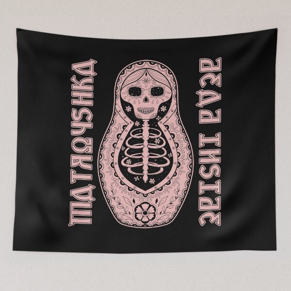 Aperçu de l'œuvre Matroyshka, poupée russe squelette de style gothique « Dead Inside », rose pastel goth créée et vendue par Proverbial Wisdom Design.