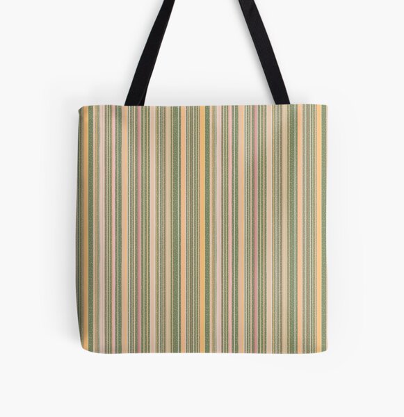 Maximalist Folk Art Collection Moss Green Yellow Pink Stripes and Stars All Over Print Tote Bag