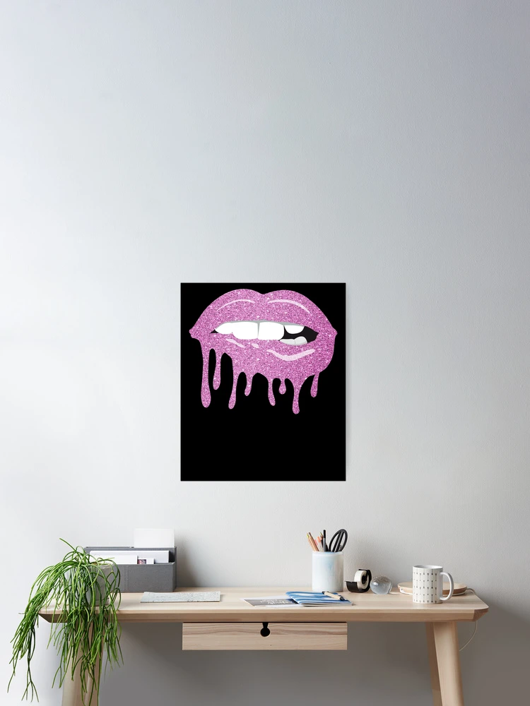 Aperçu 2 sur 3. Poster avec l'œuvre Women's Dripping Lips Pink Kiss Pink Lip Biting Pink Lips Gear créée et vendue par DynamicDesign.
