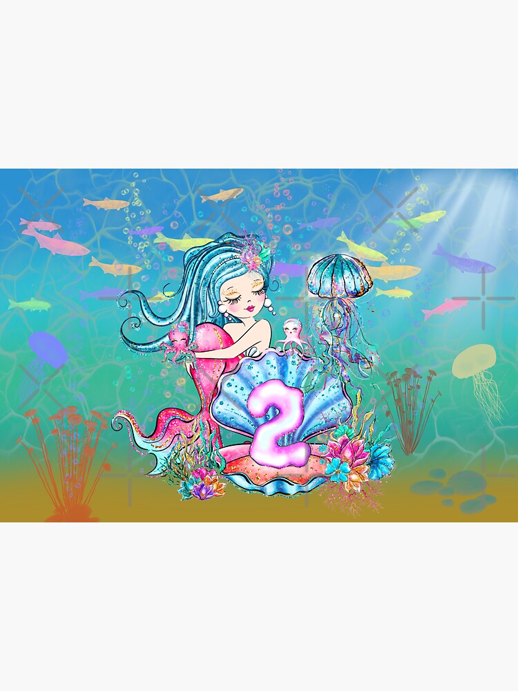 "Girls 2nd Birthday. Mermaid Birthday Party for 2 Year Old" Sticker by