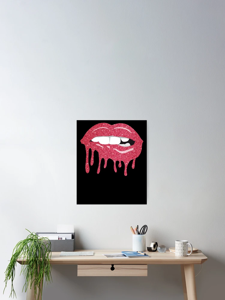 Aperçu 2 sur 3. Poster avec l'œuvre Women's Dripping Lips Red Kiss Red Lip Biting Red Lips Gear créée et vendue par DynamicDesign.