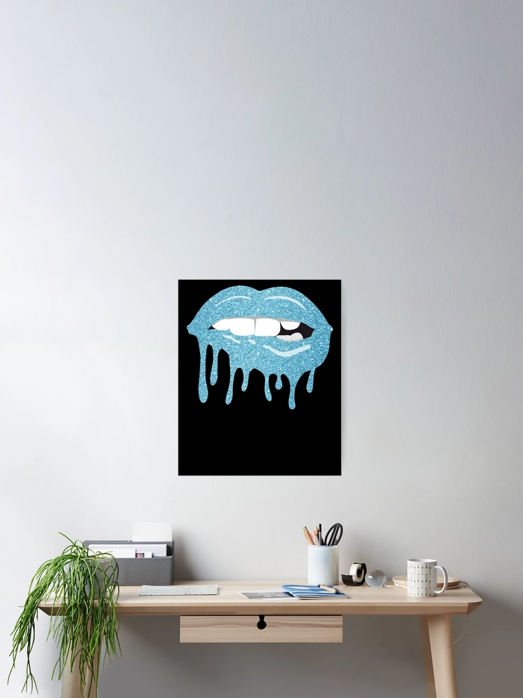 Aperçu 2 sur 3. Poster avec l'œuvre Women's Dripping Lips Blue Kiss Blue Lip Biting Blue Lips Gear créée et vendue par DynamicDesign.