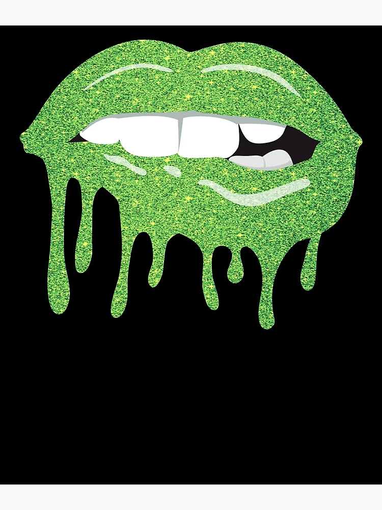 Aperçu 3 sur 3. Poster avec l'œuvre Women's Dripping Lips Green Kiss Green Lip Biting Green Lips Gear créée et vendue par DynamicDesign.