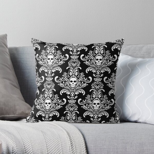 Gothic Purple Skulls on Black Halloween Pillow Goth Glam