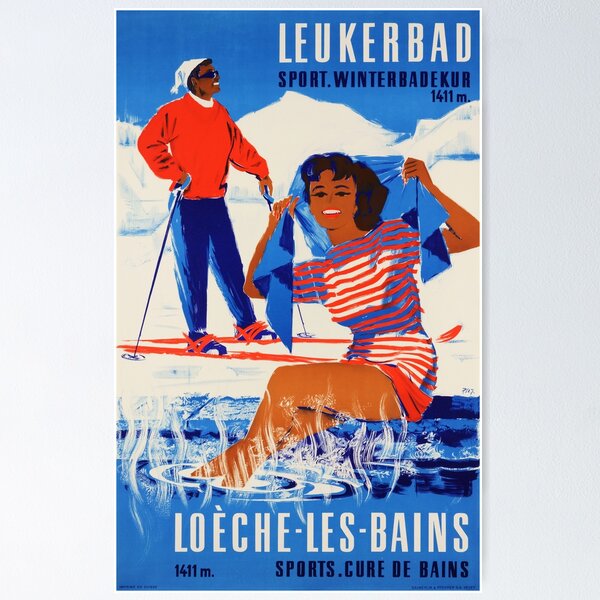 Item preview, LEUKERBAD Loeche-Les -Bains Sports Winter Spa Treatment Switzerland 1955 Vintage Tourism Poster Art  designed and sold by retroposters.