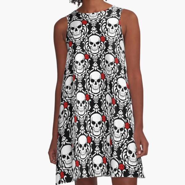 Item preview, Skulls and Red Roses Damask Pattern designed and sold by mrhighsky.