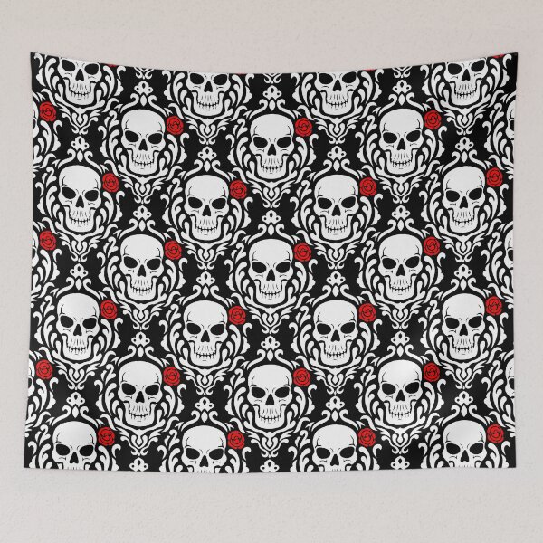 Item preview, Skulls and Red Roses Damask Pattern designed and sold by mrhighsky.
