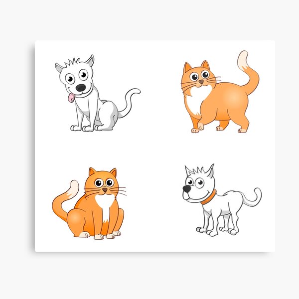 The orange cat and the white dog, illustration.  Metal Print