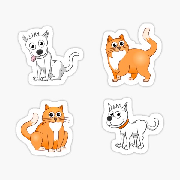 The orange cat and the white dog, illustration. Sticker