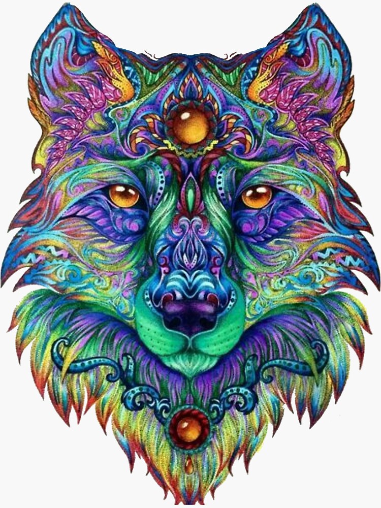 Psychedelic Wolf Sticker For Sale By Wearethevoice Redbubble