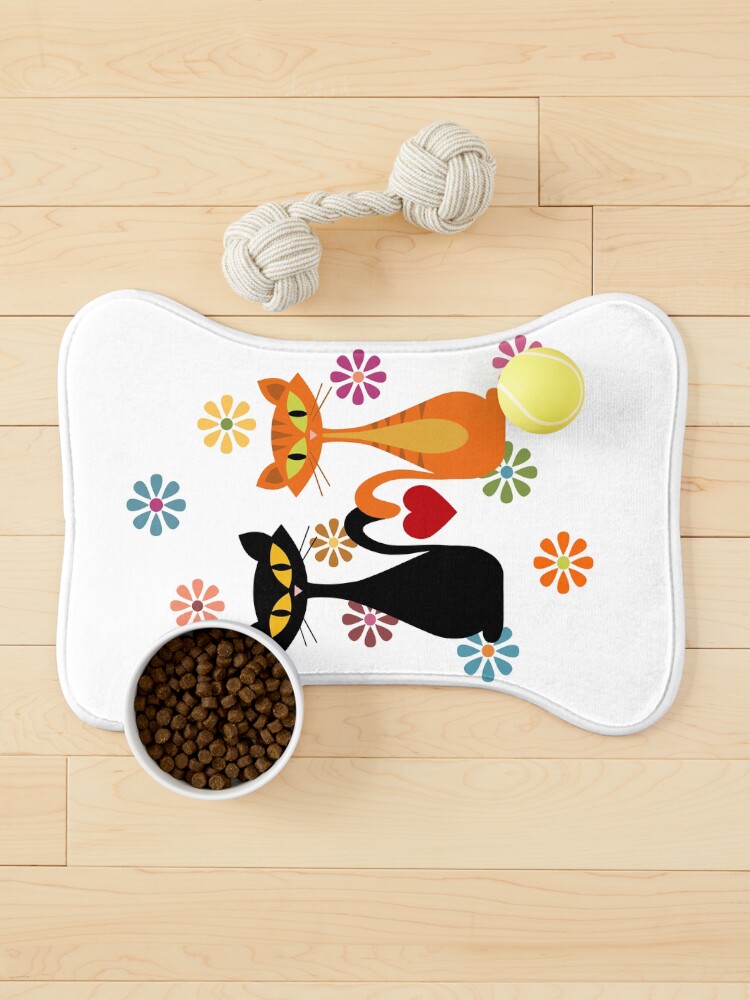 Thumbnail 1 of 5, Pet Mat, Mid Century orange and black cats in love designed and sold by BattaAnastasia.