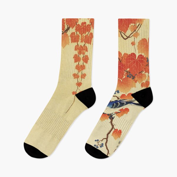 Item preview, Blue Tit Bird on Paulownia Branch, Red Autumn Leaves Japanese Floral designed and sold by BulganLumini.