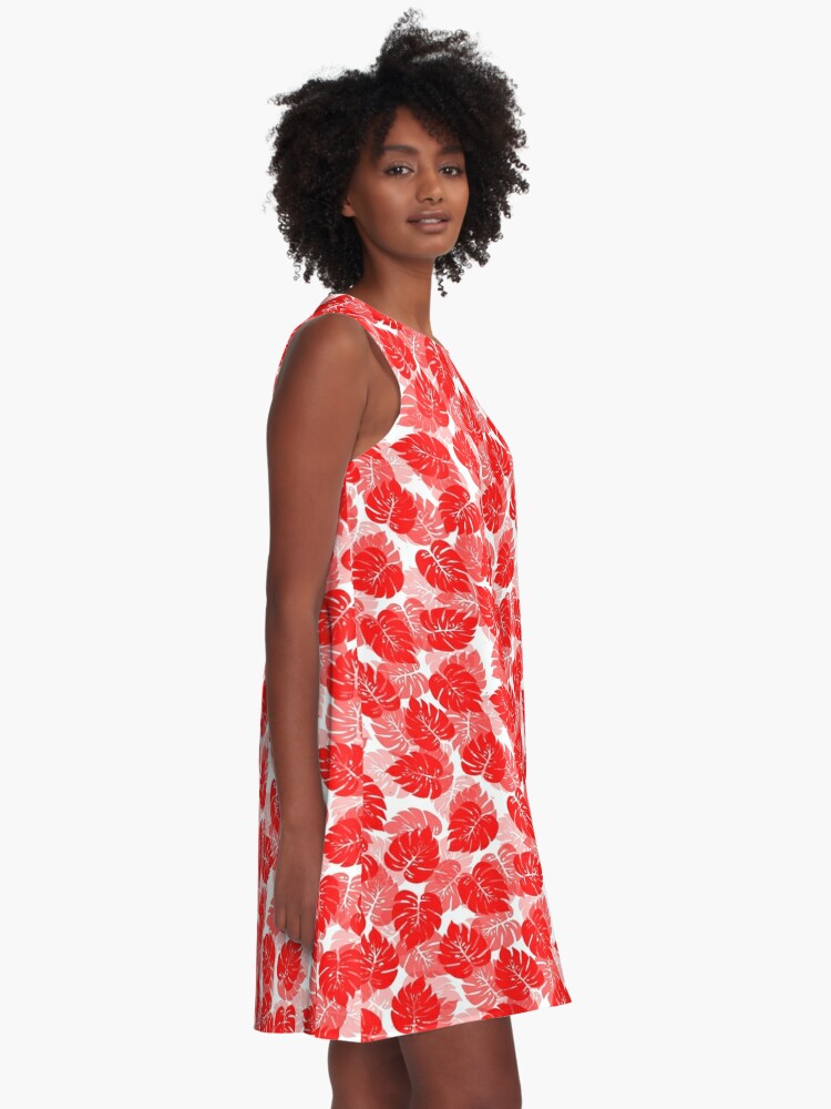 red hawaiian dress with white leaves