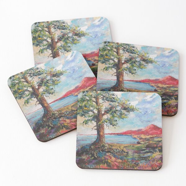 Item preview, Oil painting Landscape with red mountains designed and sold by MariDaniArt.