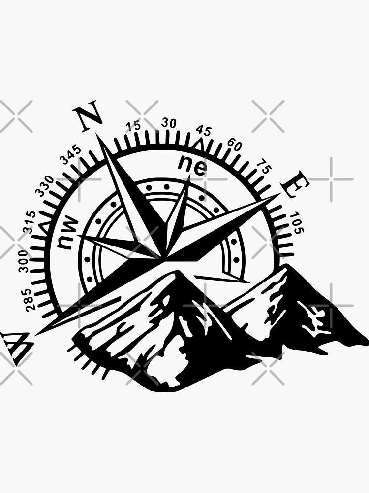 Mountain with compass nature stickers