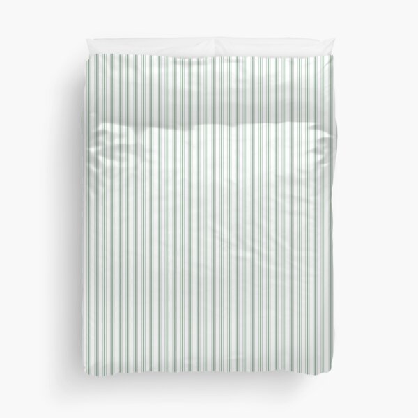 Mattress Ticking Narrow Striped Pattern in Moss Green and White Duvet Cover