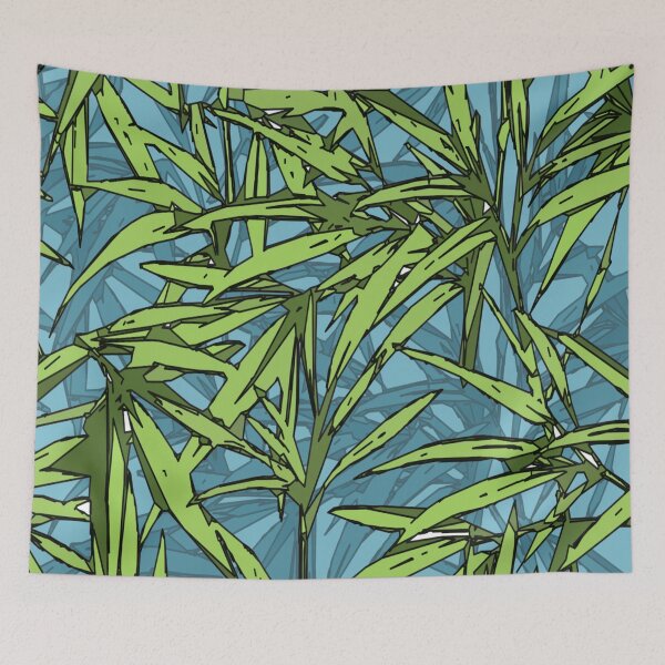 Item preview, Bamboo leaves,  green plants, mask, black background designed and sold by Collagedream.