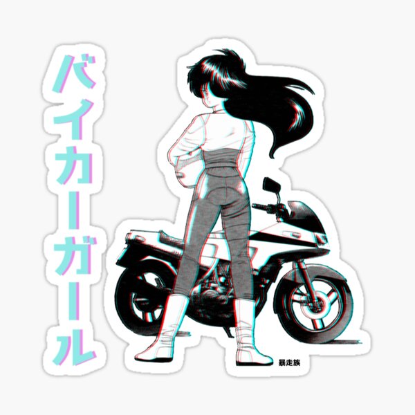 Anime Biker Girl Vaporwave Retro Anime Aesthetic Sticker For Sale By Popupshirt Redbubble