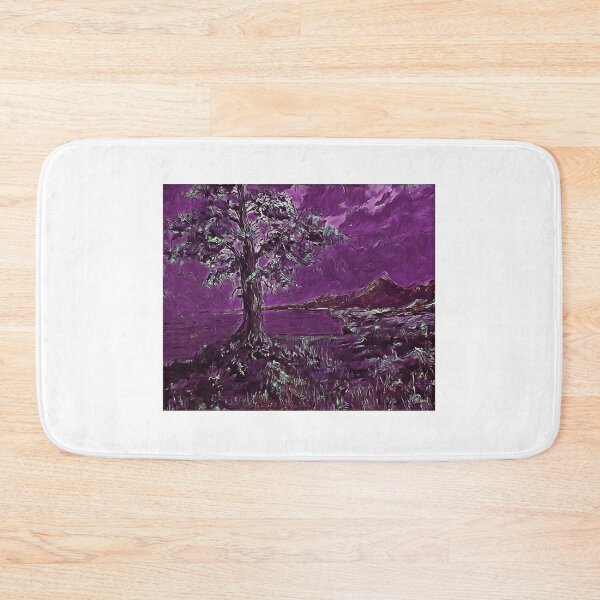 Oil painting Landscape with mountains, Edited, #15 Bath Mat