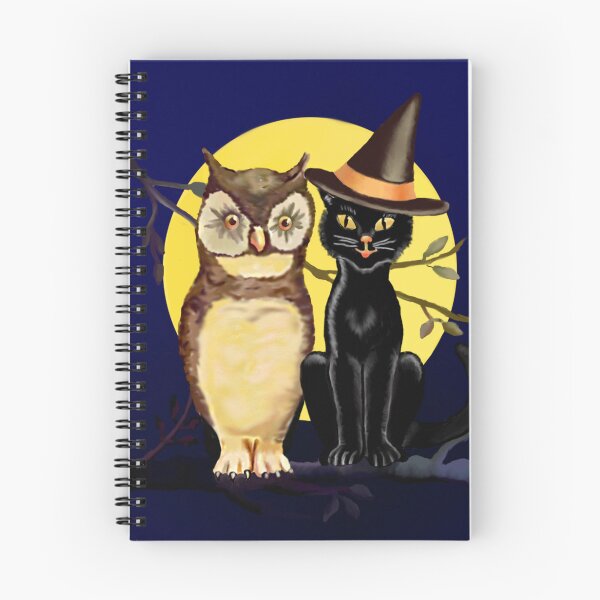 Item preview, Antique Inspired Owl and Witchy Black Cat Best Friends Digital Painting, Single and Repeating Pattern designed and sold by Nicolette Olivier.
