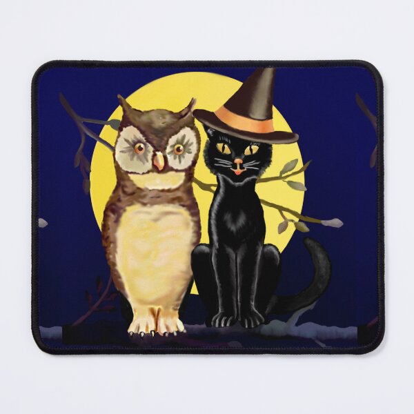 Item preview, Antique Inspired Owl and Witchy Black Cat Best Friends Digital Painting, Single and Repeating Pattern designed and sold by Nicolette Olivier.