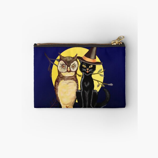 Item preview, Antique Inspired Owl and Witchy Black Cat Best Friends Digital Painting, Single and Repeating Pattern designed and sold by Nicolette Olivier.