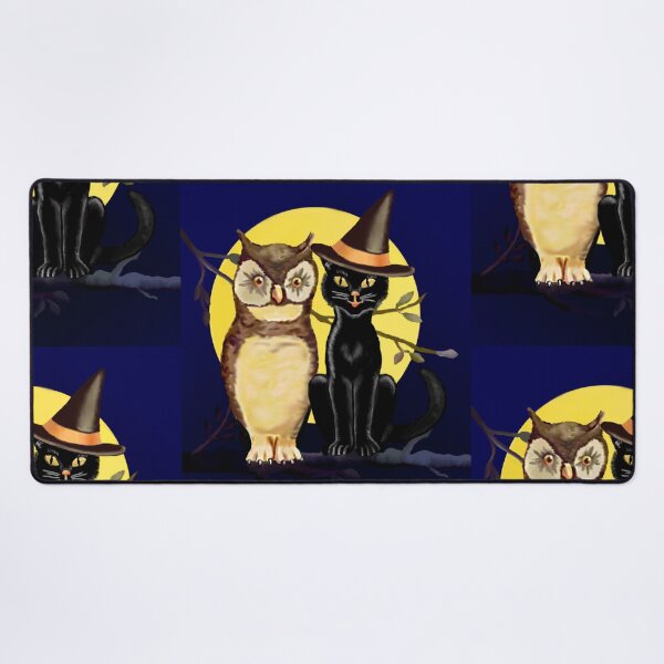 Item preview, Antique Inspired Owl and Witchy Black Cat Best Friends Digital Painting, Single and Repeating Pattern designed and sold by Nicolette Olivier.