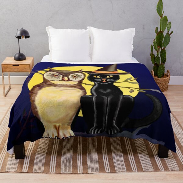 Item preview, Antique Inspired Owl and Witchy Black Cat Best Friends Digital Painting, Single and Repeating Pattern designed and sold by Nicolette Olivier.