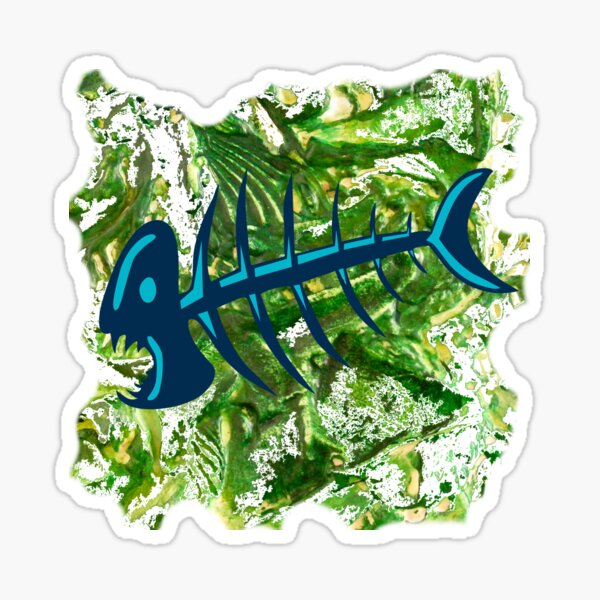FISH SKELETON SWIRLING SEAS Sticker