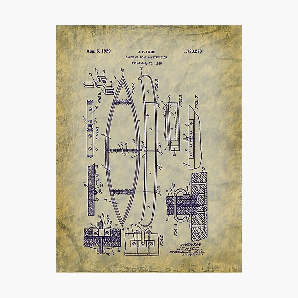 1929 Canoe Construction Patent Art Photographic Print
