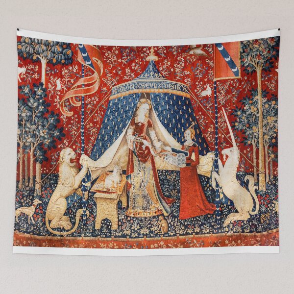 Item preview, lady and unicorn tapestry ,Lion,Fantasy Flowers,Animals Red Green Floral designed and sold by TeeARTHY.
