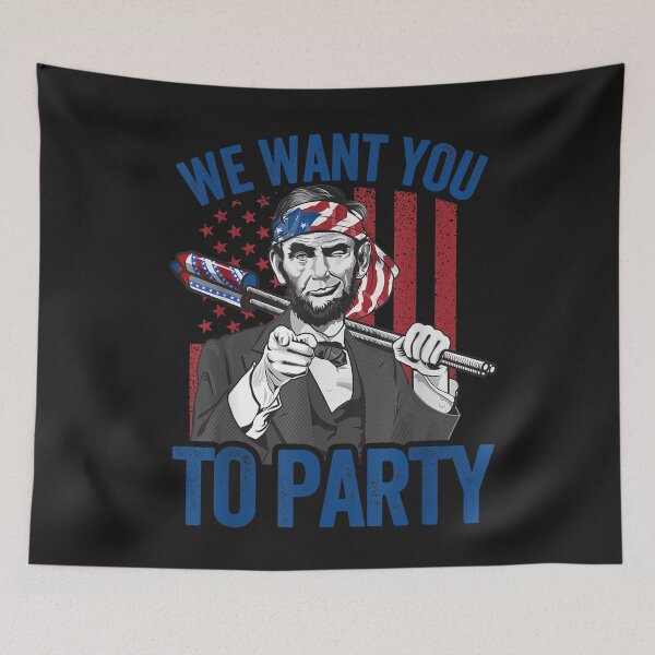 Item preview, We Want You To Party Abraham Lincoln American Flag 4th July T-Shirt designed and sold by Klaus-Gilbert.