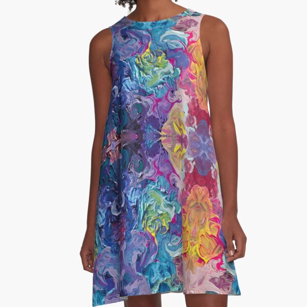 Rainbow Flow Abstraction A-Line Dress