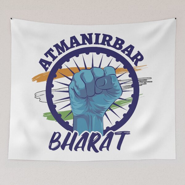 Item preview, Atmanirbhar Bharat India Flag Slogan Quote designed and sold by alltheprints.