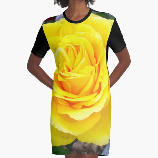 black dress with yellow roses