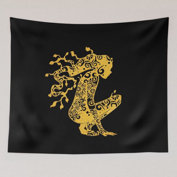 Item preview, Dryad Fairy with Tail Kiss Gold Fairytale Fairytail Papercut Mandala Art designed and sold by hign.