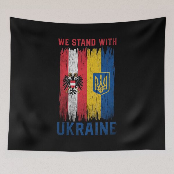 Item preview, We Stand With Ukraine Half Austria Half Ukraine Flag Support Ukraine designed and sold by RosannaArt.