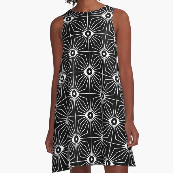 Electric Eyes - Black and White A-Line Dress