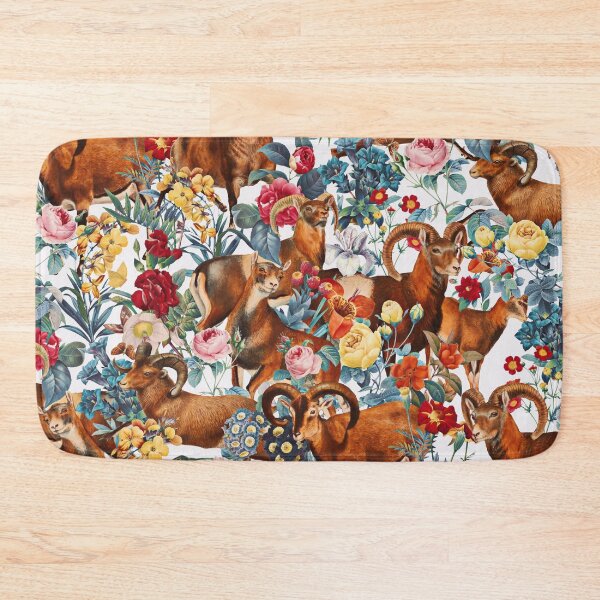 Item preview, Capra Cylindricornis and Floral Pattern designed and sold by Burcu Korkmazyurek.