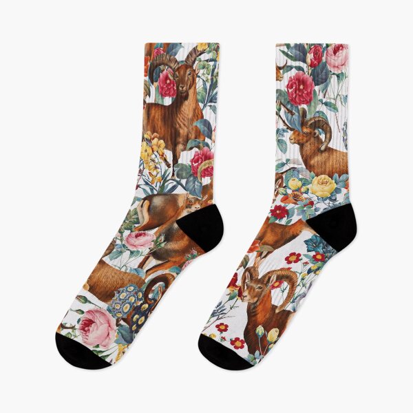 Item preview, Capra Cylindricornis and Floral Pattern designed and sold by Burcu Korkmazyurek.