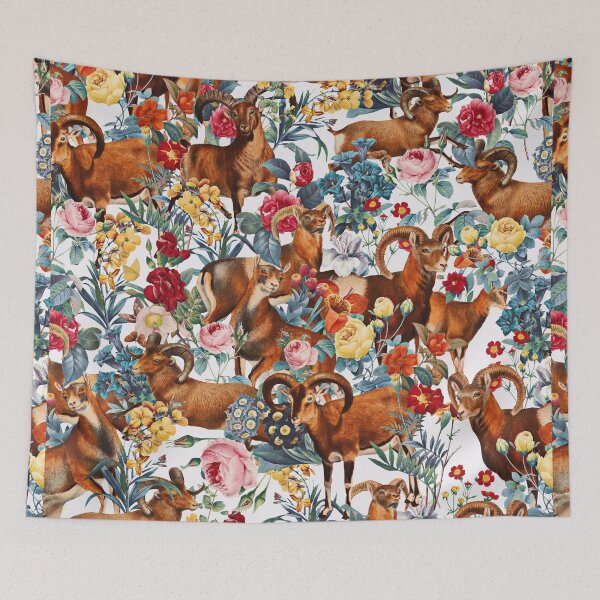 Item preview, Capra Cylindricornis and Floral Pattern designed and sold by Burcu Korkmazyurek.