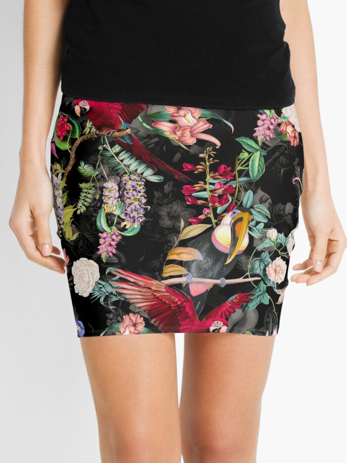 Mini Skirt, Floral and Birds IX designed and sold by Burcu Korkmazyurek