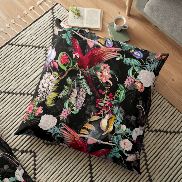 Fleurs et oiseaux IX Coussin de sol