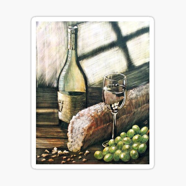Wine, bread and grapes Sticker