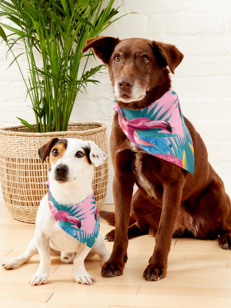 Alternate view of Flamingo and Tropical garden Pet Bandana