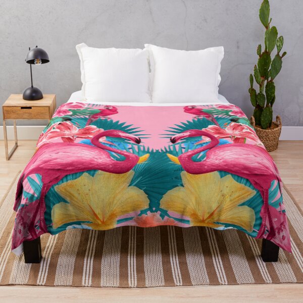 Flamingo and Tropical garden Throw Blanket