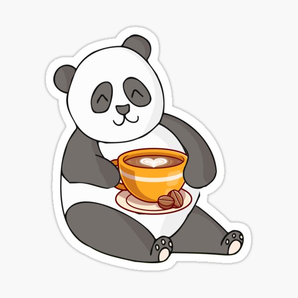 Cute Panda bear in cup drinking coffee tea cartoon teddy sweet